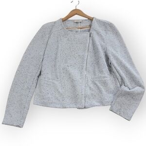 LOFT Women's Gray Jacket Diagonal Zipper Jacket Size Large White Speckled